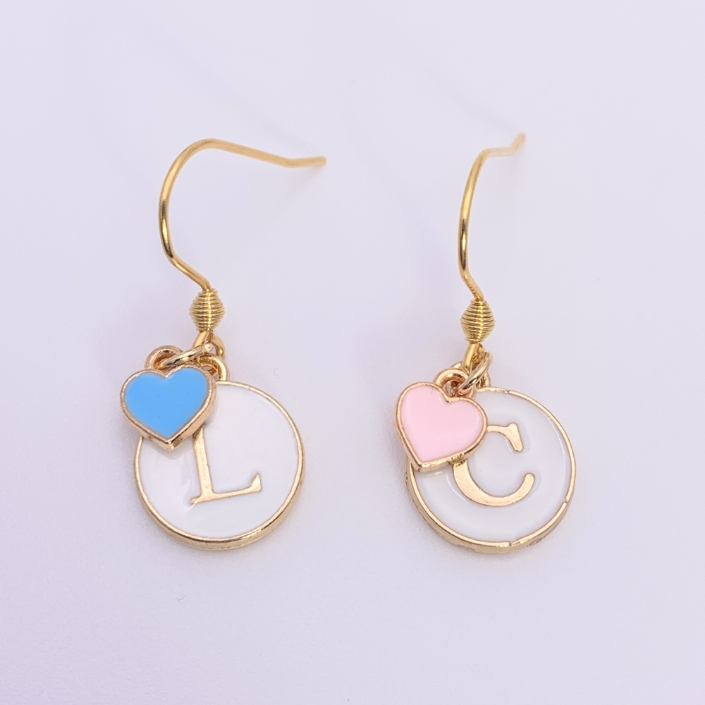 Personalized Letter Charm Hook Earrings with Hearts